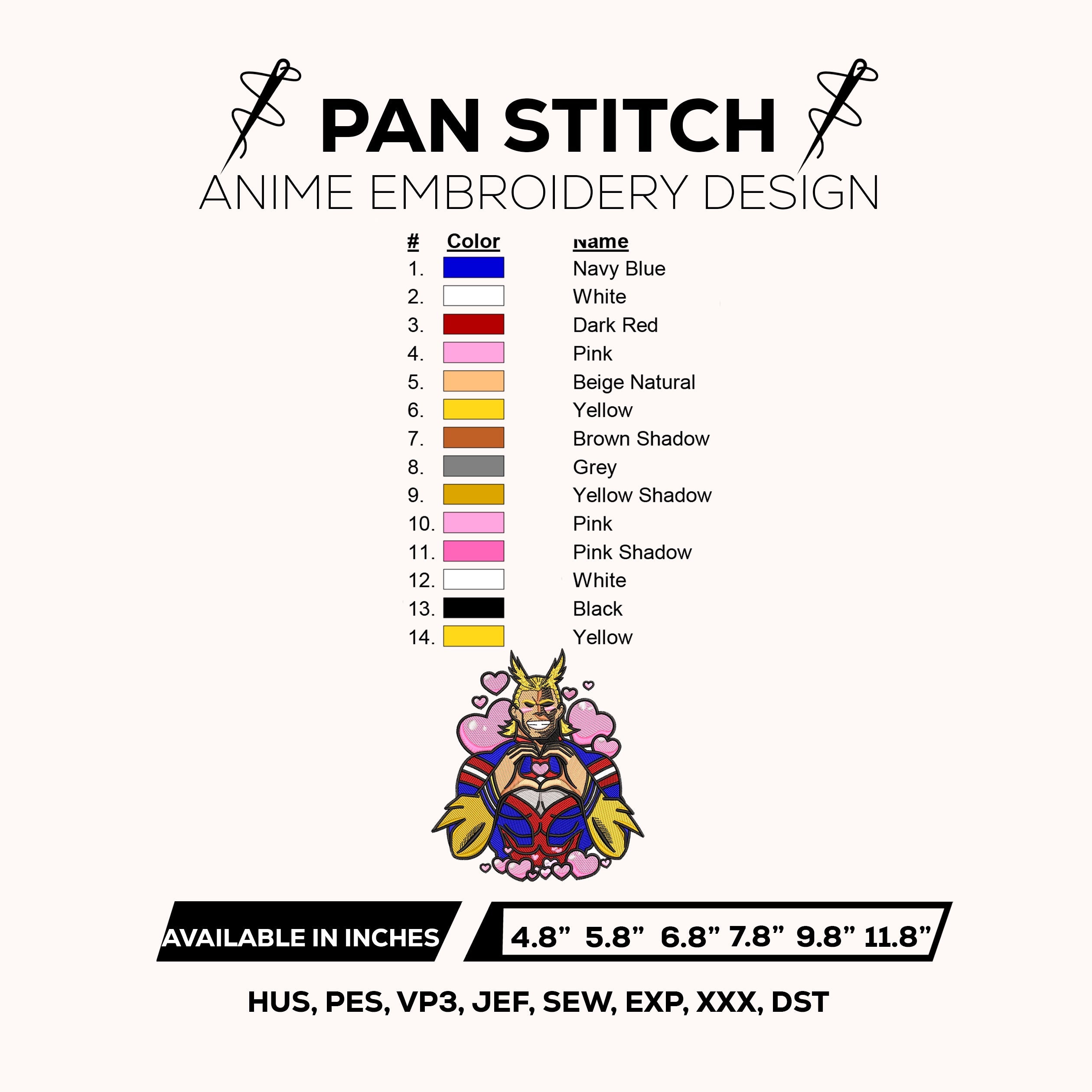 All Might Love Embroidery Design – My Hero Academia Cute Hero Design – Anime Machine Embroidery Design – Digital Download