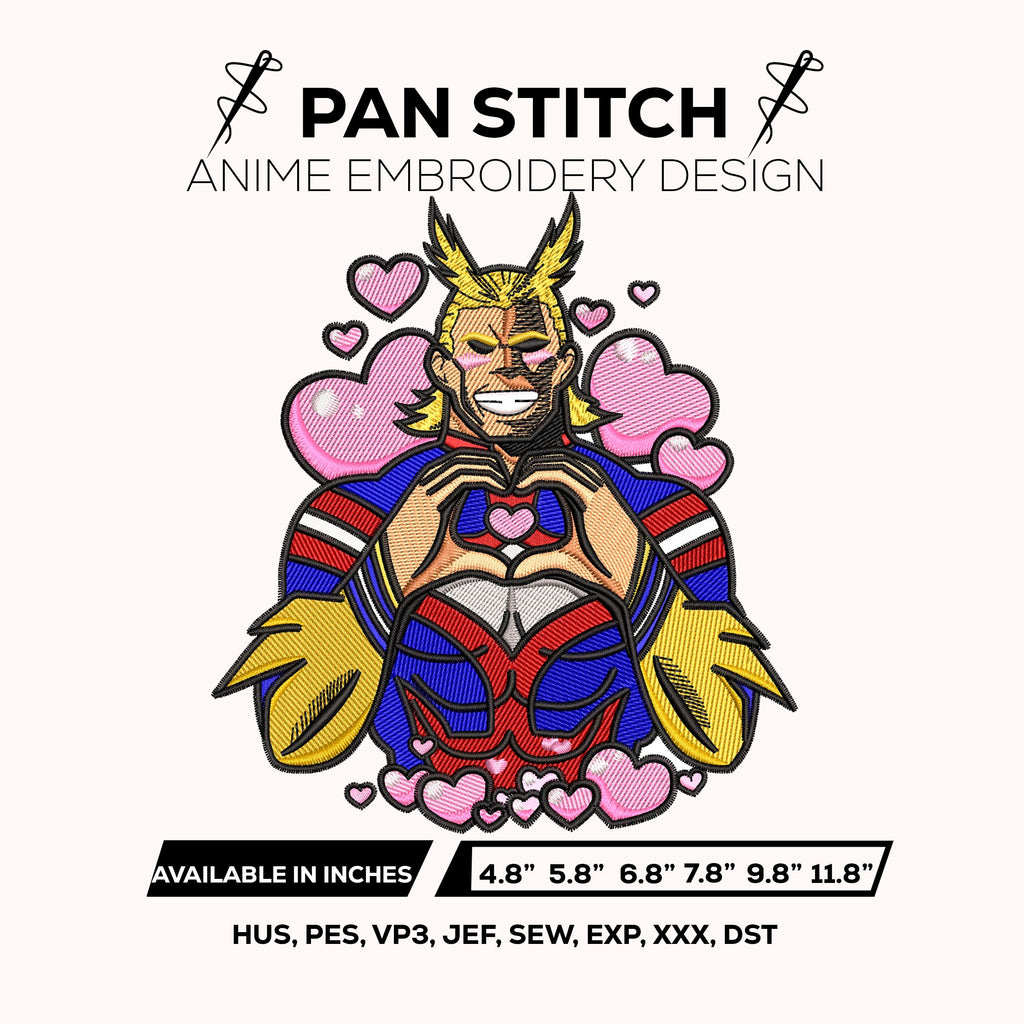 All Might Love Embroidery Design – My Hero Academia Cute Hero Design – Anime Machine Embroidery Design – Digital Download
