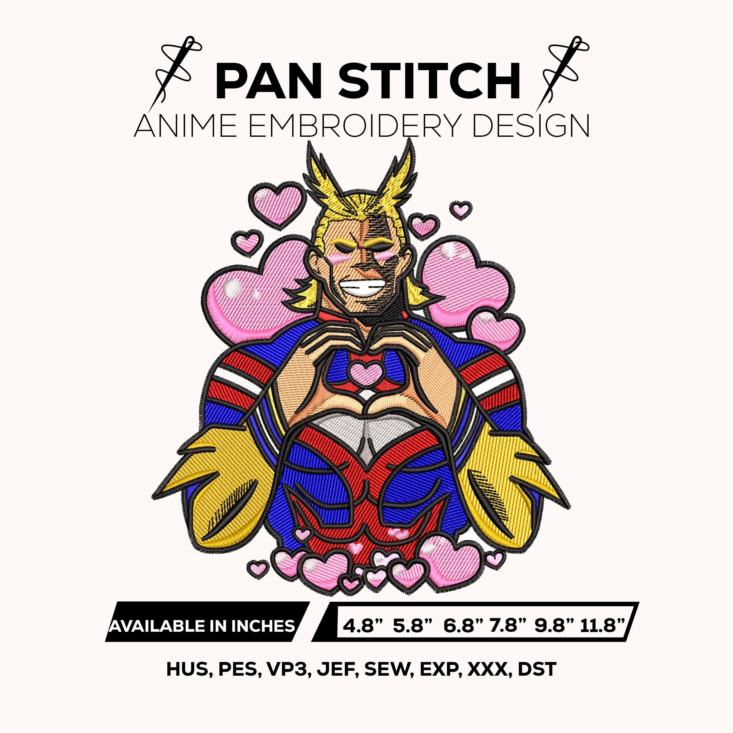 All Might Love Embroidery Design – My Hero Academia Cute Hero Design – Anime Machine Embroidery Design – Digital Download
