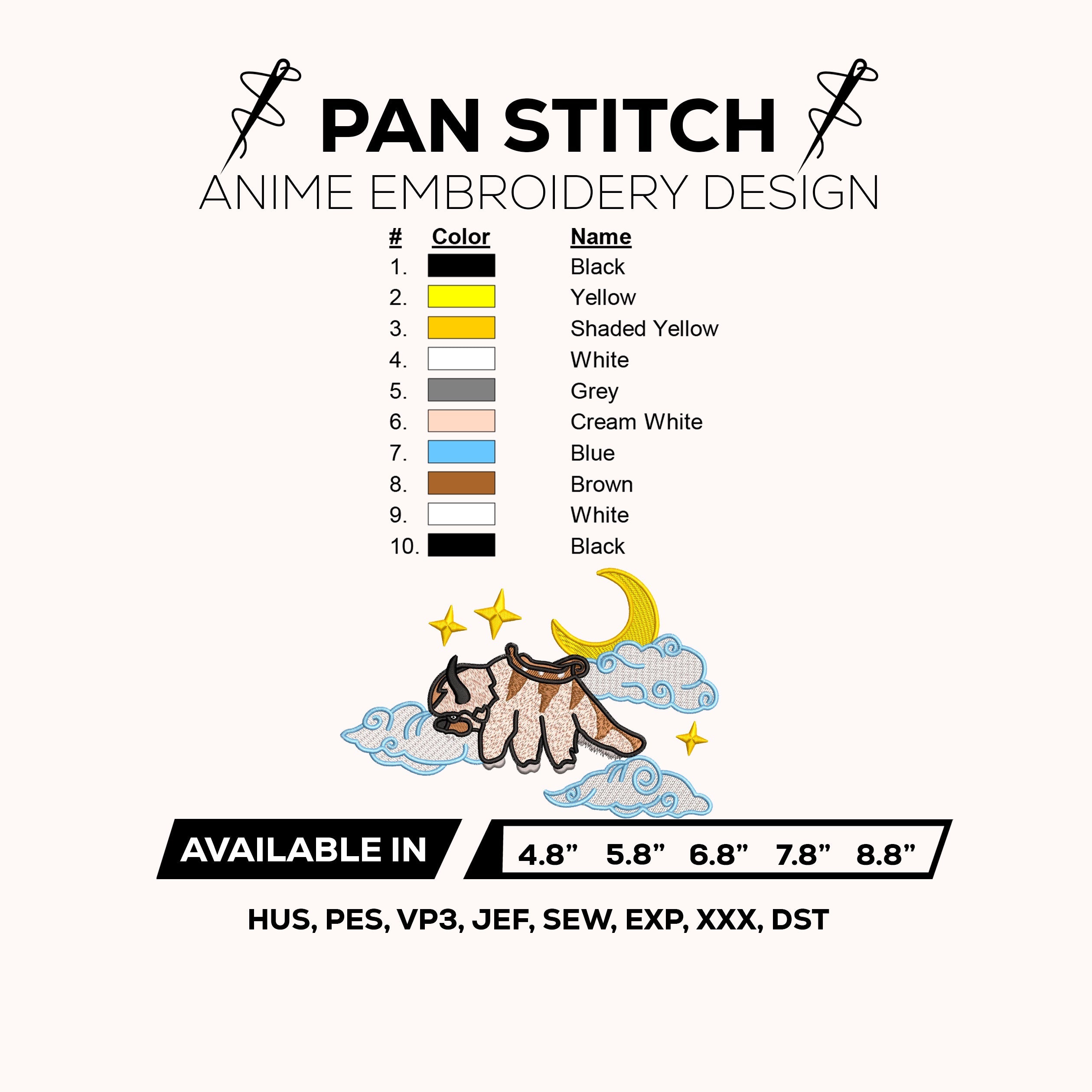 Appa Cloud Embroidery Design Avatar The Last Airbender Anime Machine Embroidery Design – Digital Download