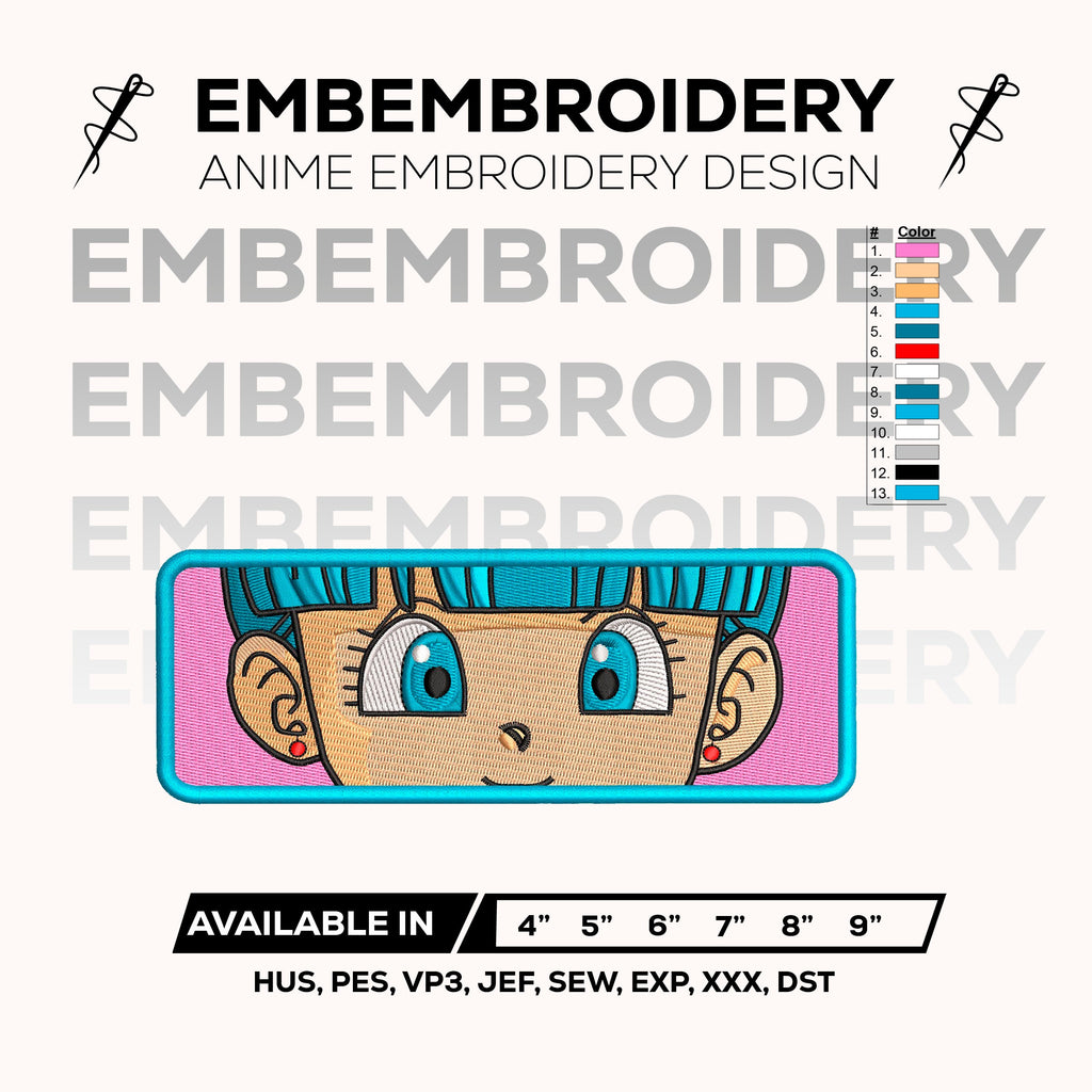 Bulma Face Eyes Embroidery Design – Dragon Ball Anime Machine Embroidery File Digital Download