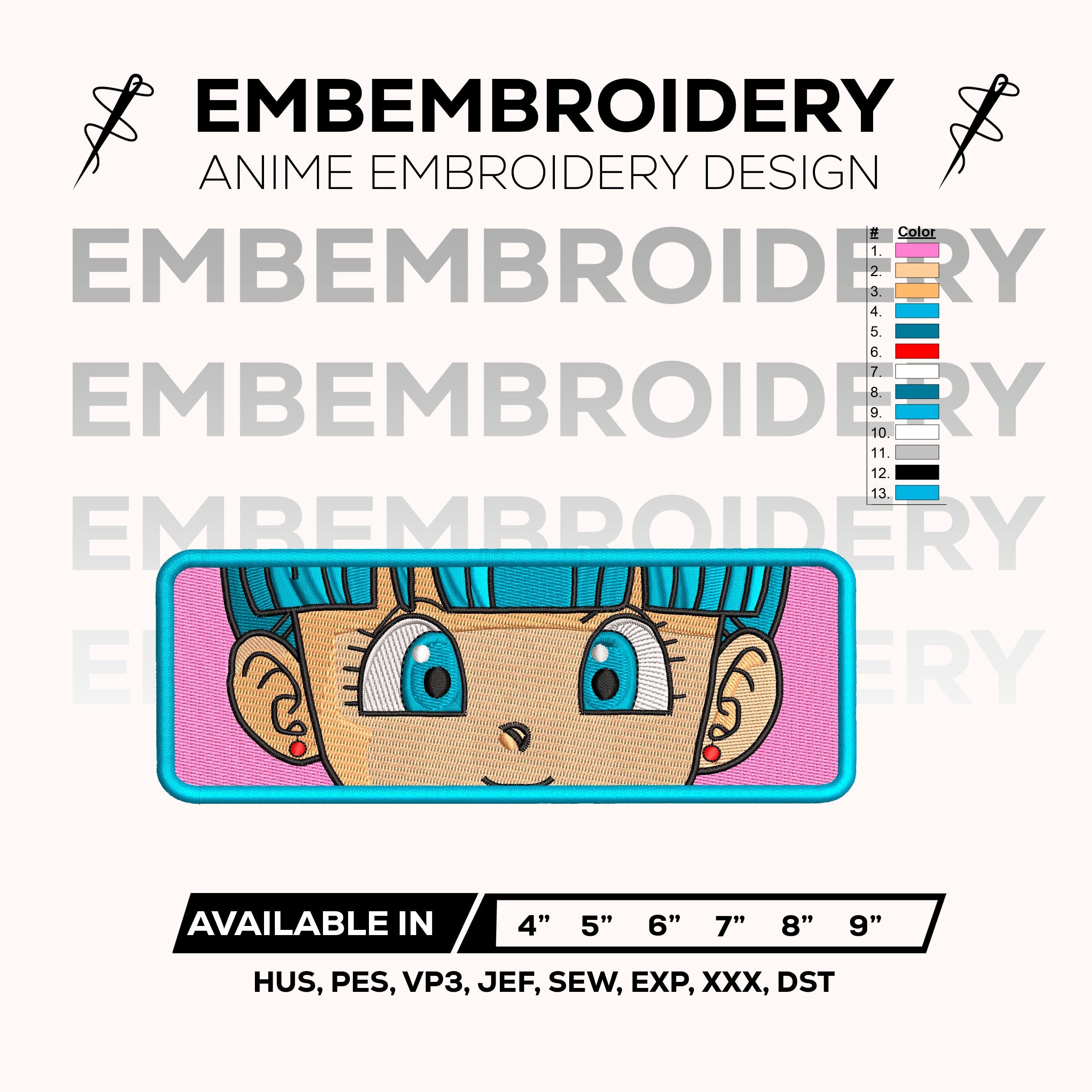 Bulma Face Eyes Embroidery Design – Dragon Ball Anime Machine Embroidery File Digital Download
