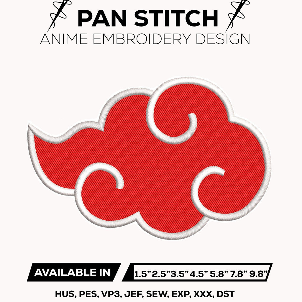 Akatsuki Cloud Embroidery Design – Naruto Anime Digital File for Embroidery Machine