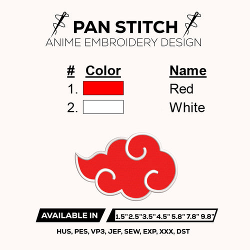 Akatsuki Cloud Embroidery Design – Naruto Anime Digital File for Embroidery Machine
