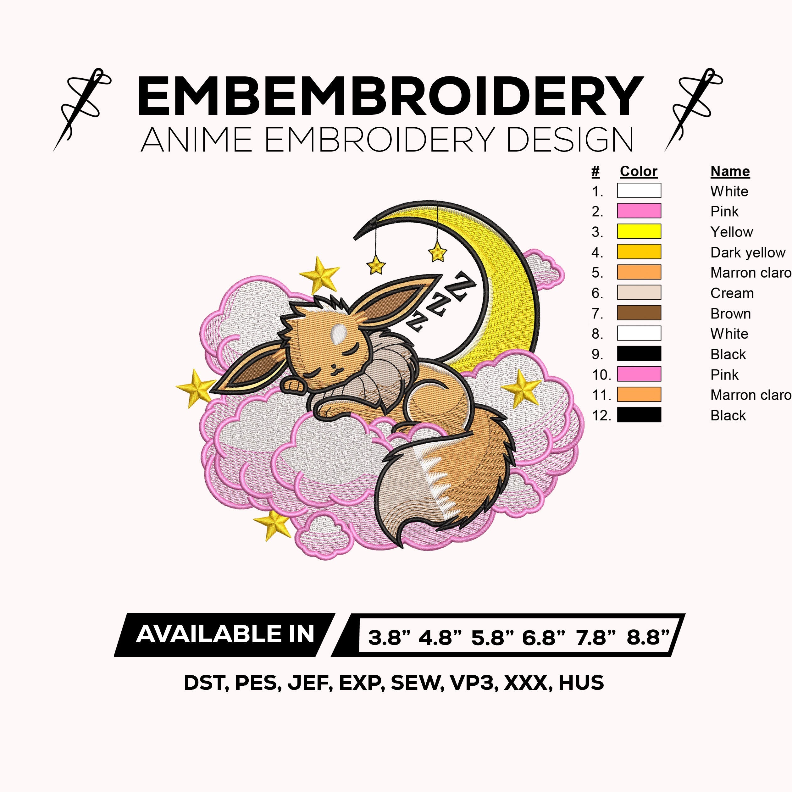 Eevee Embroidery Design – Eevee Cloud Pokemon Anime Machine Embroidery Design – Digital Download