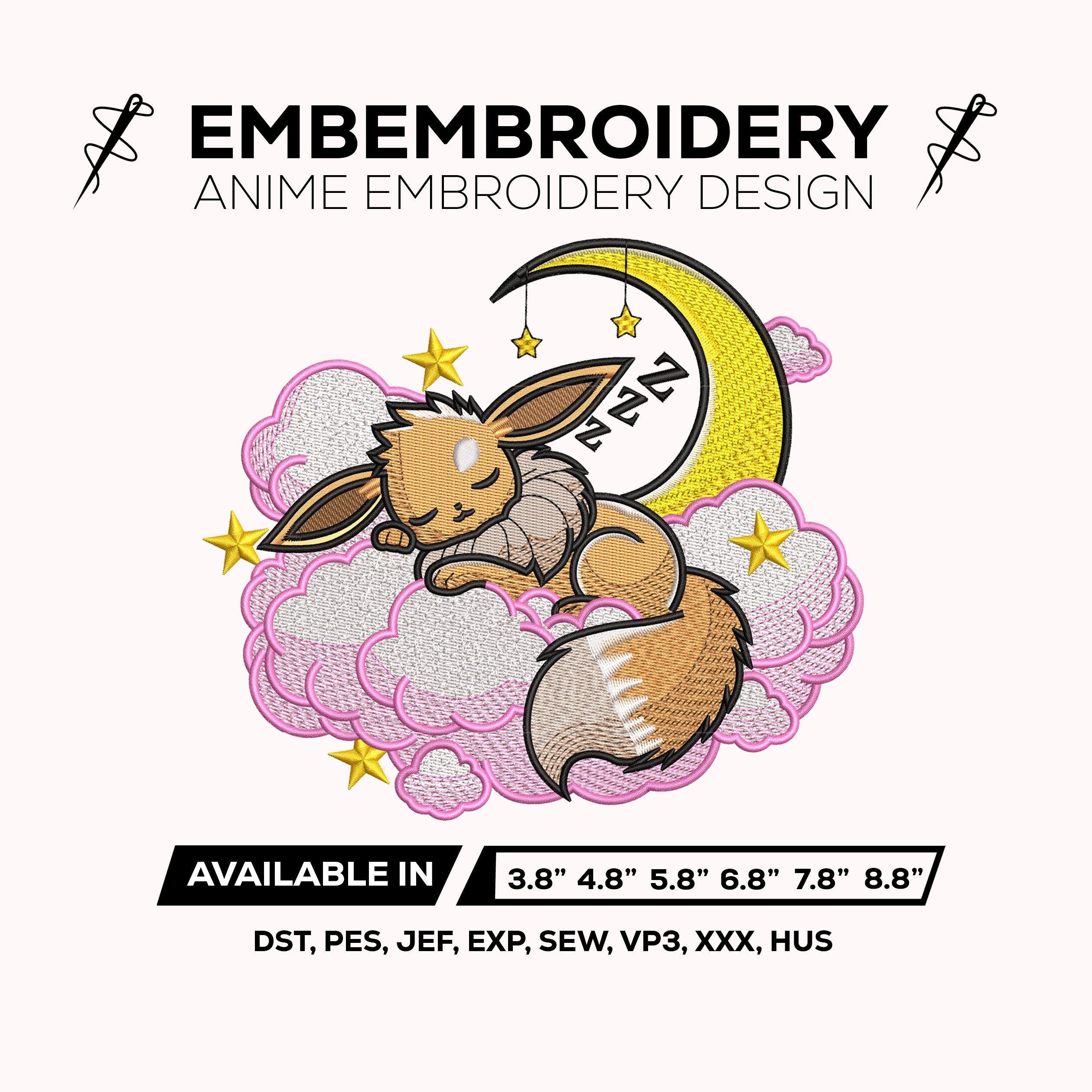Eevee Embroidery Design – Eevee Cloud Pokemon Anime Machine Embroidery Design – Digital Download