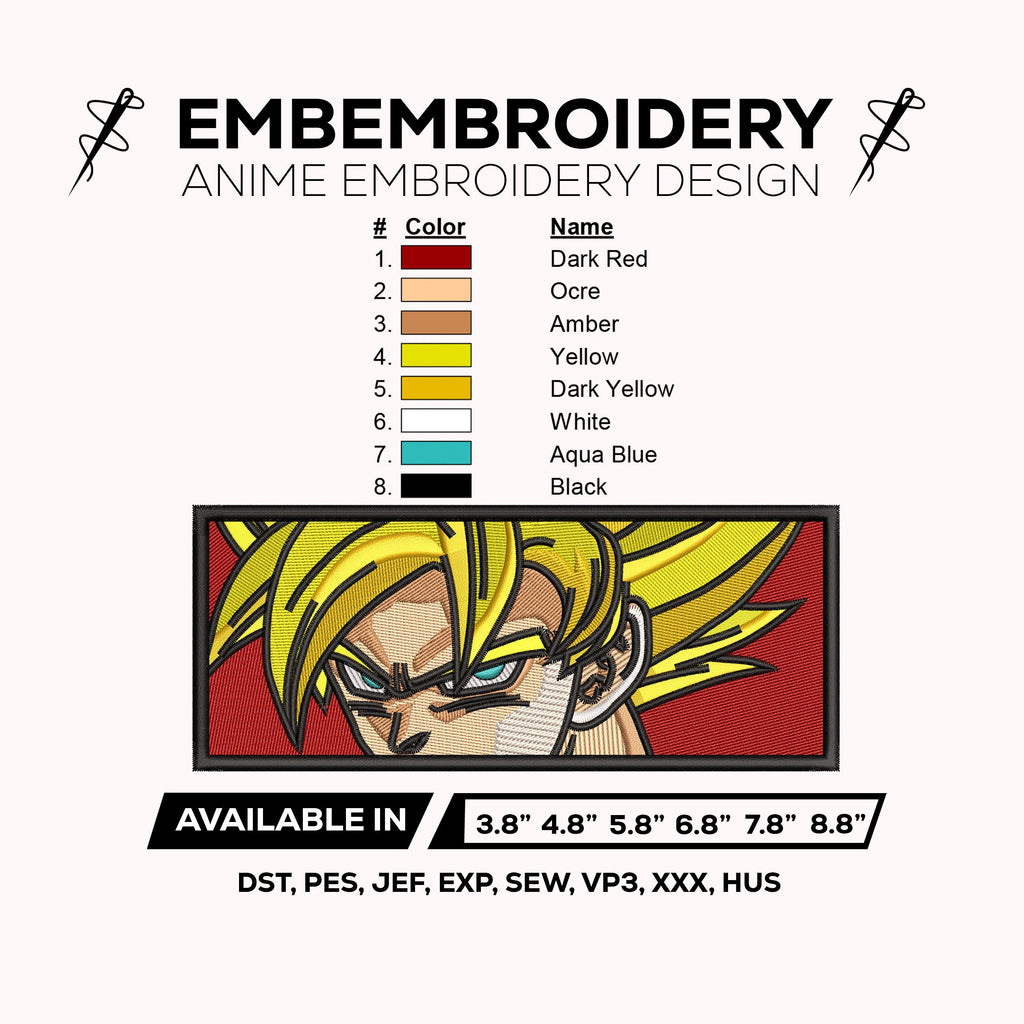 Goku SSJ Face Embroidery Design - Dragon Ball Z Anime Embroidery Design - Super Saiyan Eyes Digital File Machine Embroidery Pattern