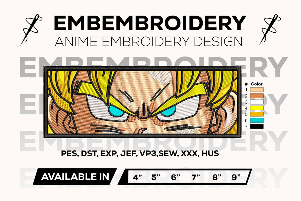 Goku SSJ Eyes Embroidery Design - Dragon Ball Daima Anime Embroidery Design - Super Saiyan Goku Eyes Digital File Machine Embroidery Pattern