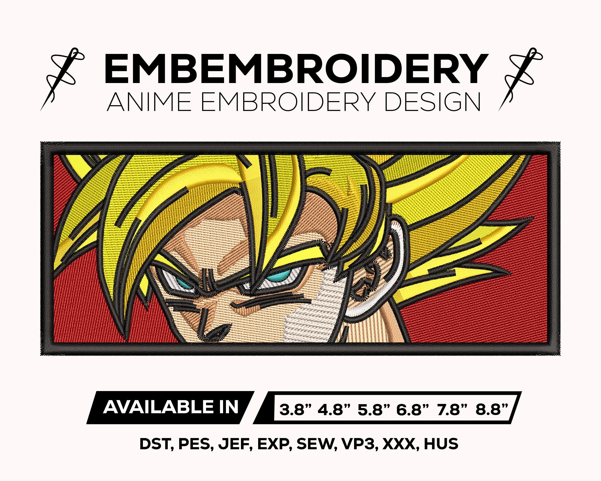 Goku SSJ Face Embroidery Design - Dragon Ball Z Anime Embroidery Design - Super Saiyan Eyes Digital File Machine Embroidery Pattern