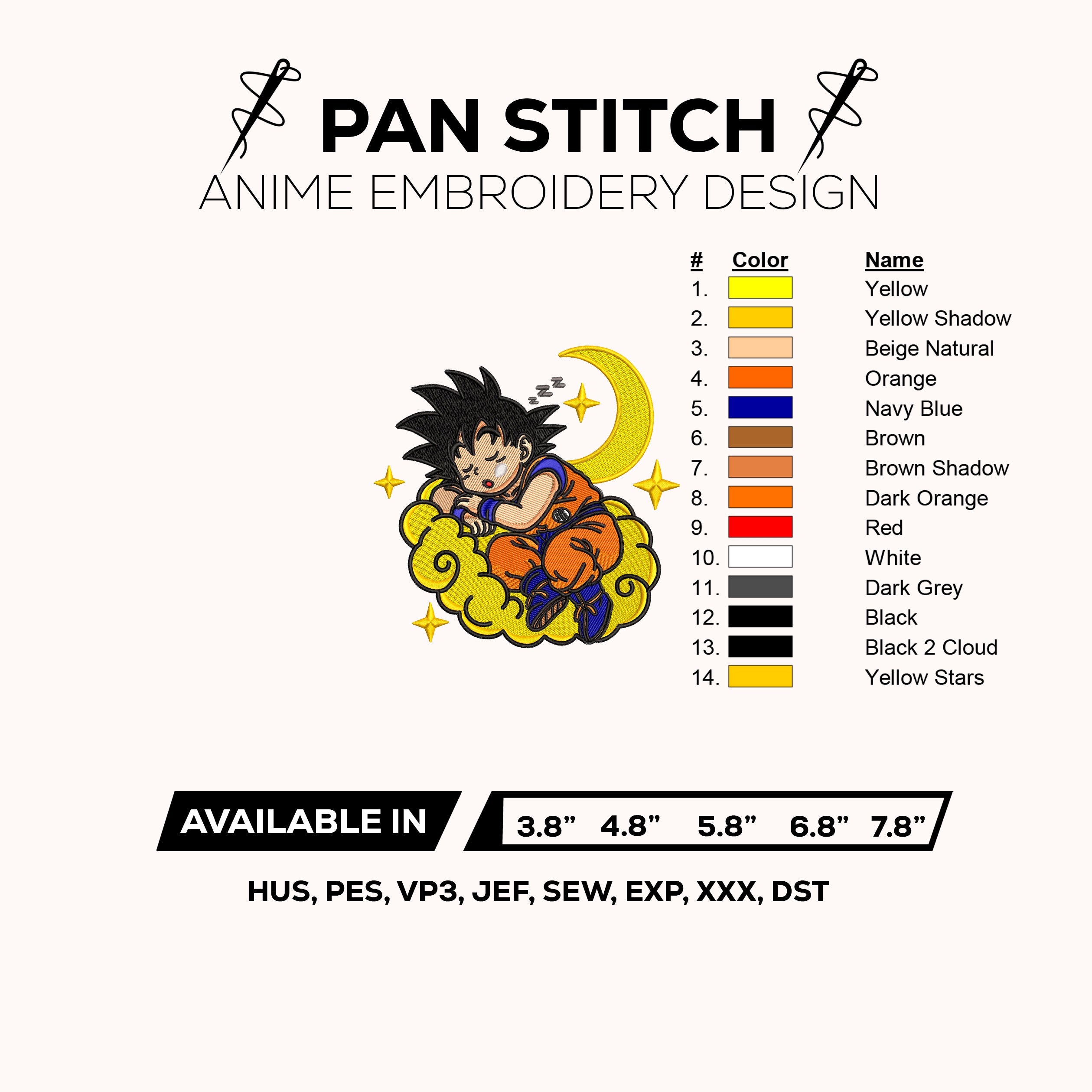 Goku Sleeping on Cloud Embroidery Design – Dragon Ball Anime Machine Embroidery Design – Digital Download