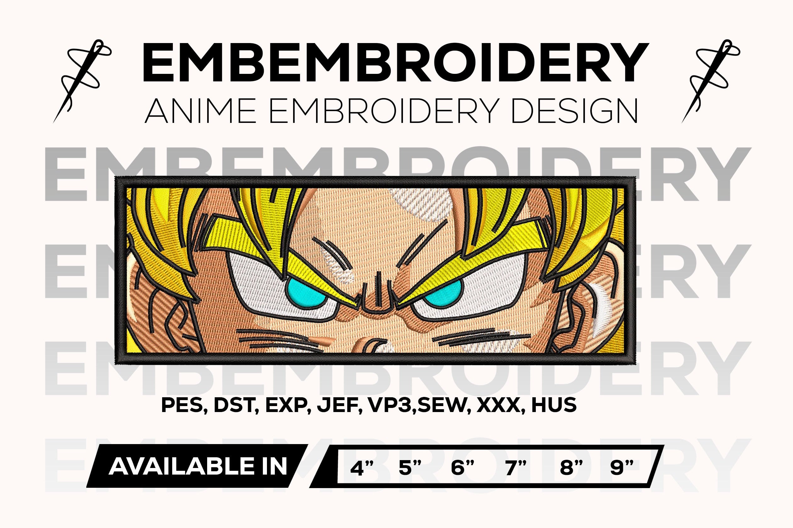 Goku SSJ Eyes Embroidery Design - Dragon Ball Daima Anime Embroidery Design - Super Saiyan Goku Eyes Digital File Machine Embroidery Pattern