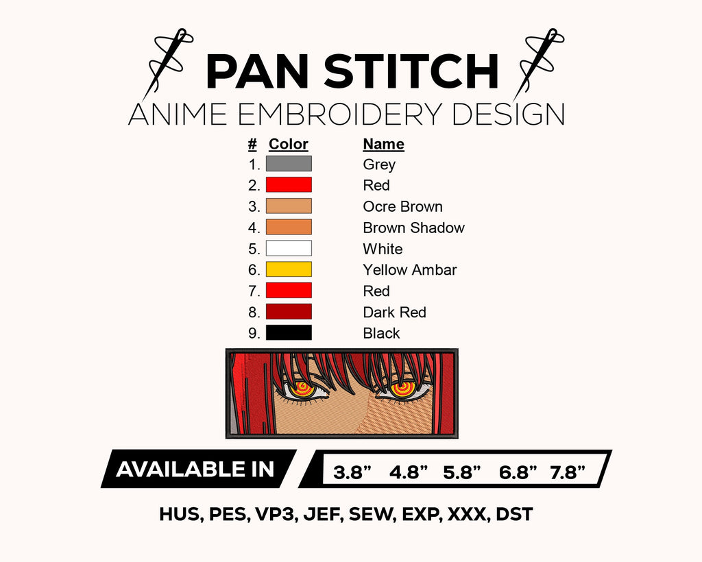 Makima Eyes Embroidery Design – Chainsaw Man Anime Machine Embroidery File Instant Download PES DST JEF EXP VP3 XXX HUS SEW