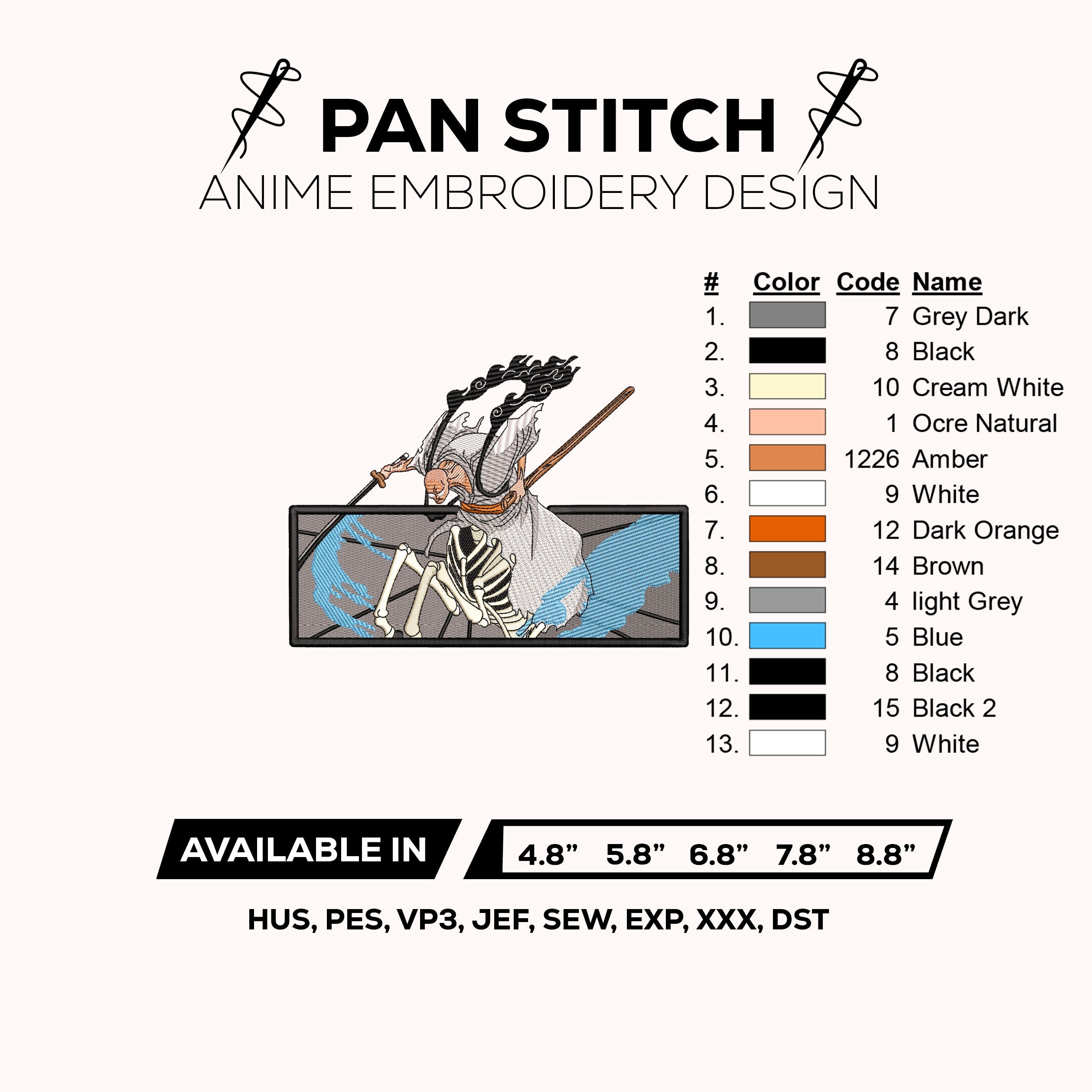 Nusjuro Gorosei One Piece Embroidery Design - Samurai Skeleton Elder Digital File - Anime One Piece Machine Embroidery Pattern