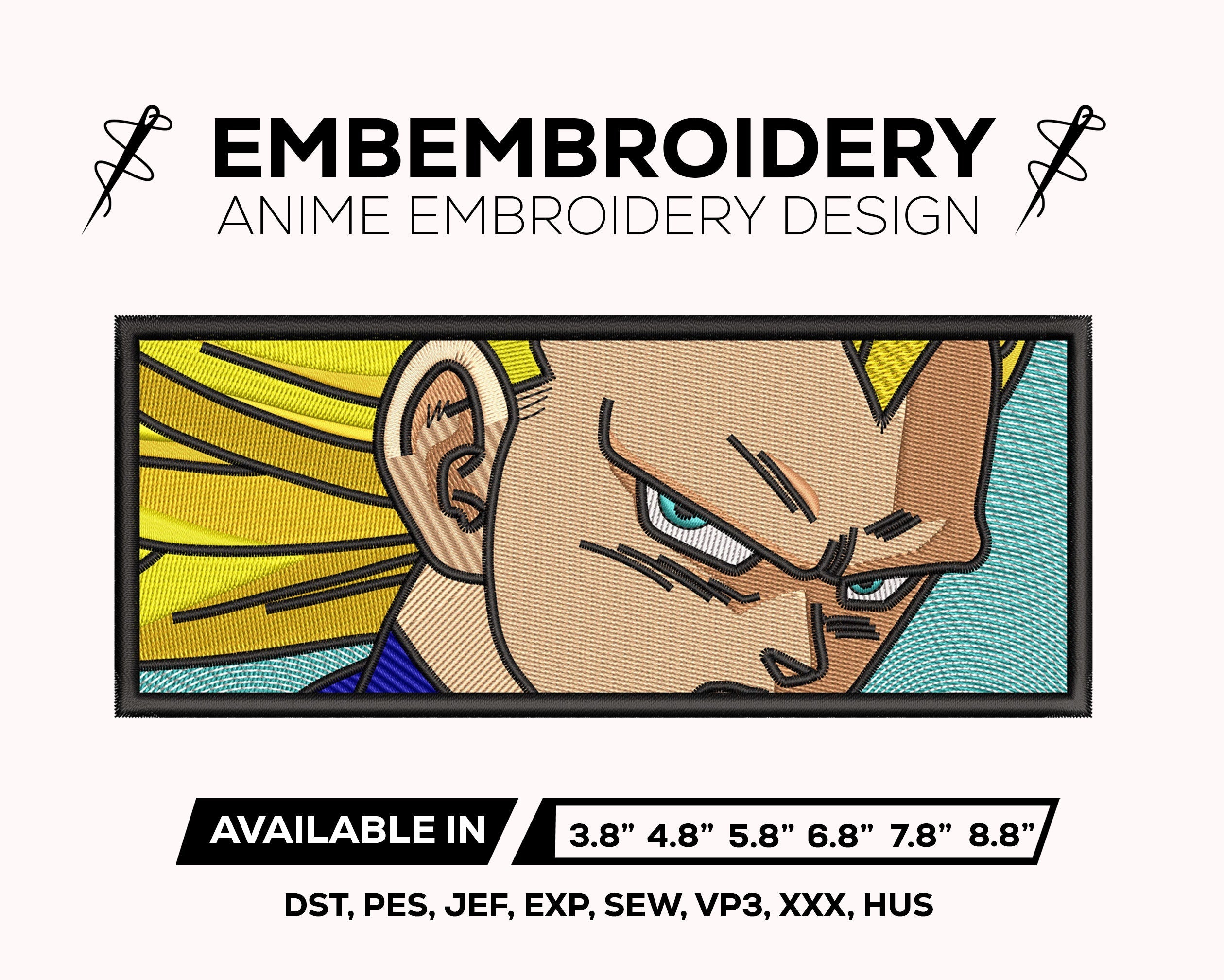 Vegeta Super Saiyan 3 Face Eyes Embroidery Design – Dragon Ball Z Anime Machine Embroidery File