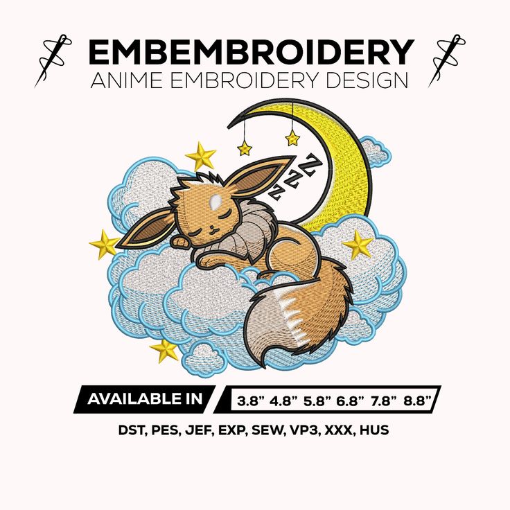 Eevee Embroidery Design – Eevee Pokemon Anime Machine Embroidery Design – Digital Download