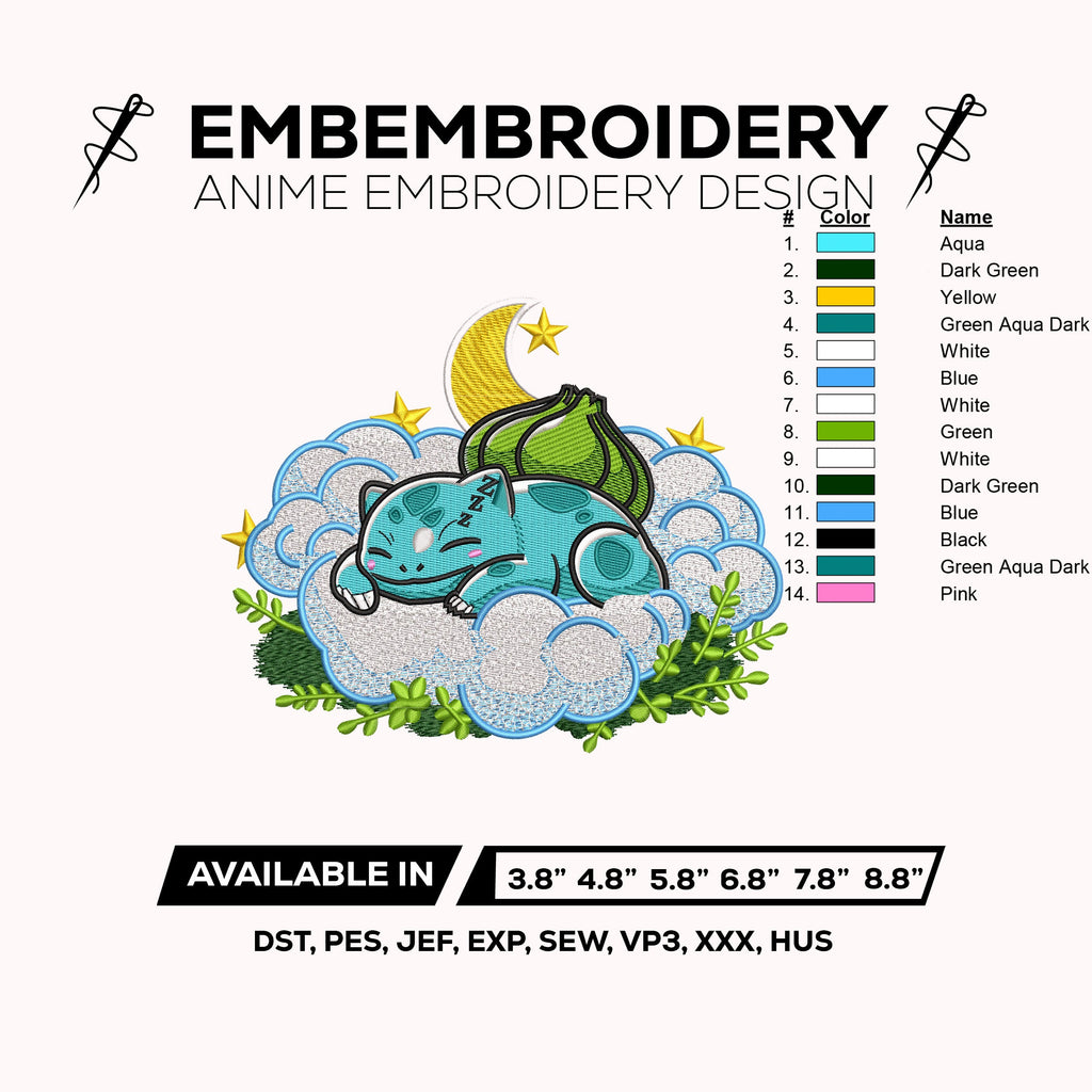 Bulbasaur Cloud Embroidery Design = Bulbasaur Pokemon Anime Machine Embroidery Design – Digital Download