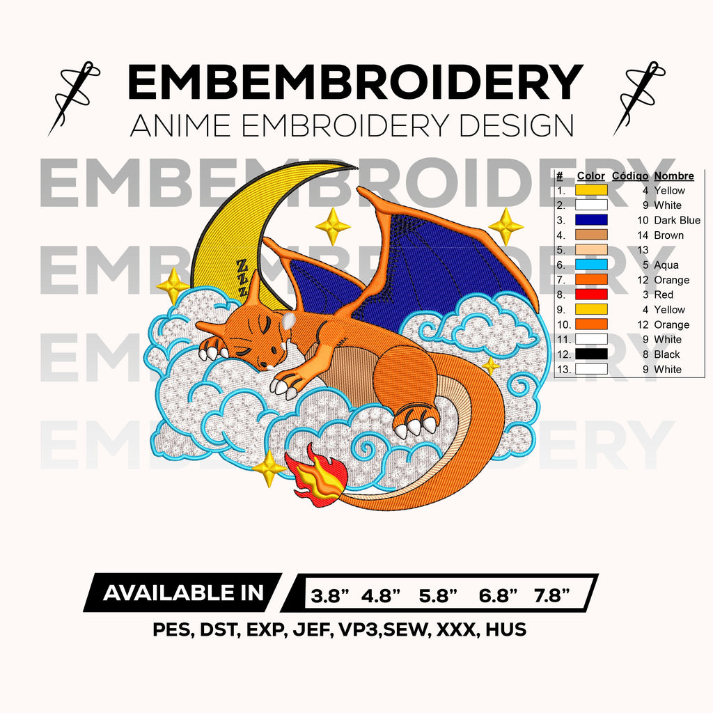 Charizard Cloud Embroidery Design Charizard Pokemon Anime Machine Embroidery Design – Digital Download