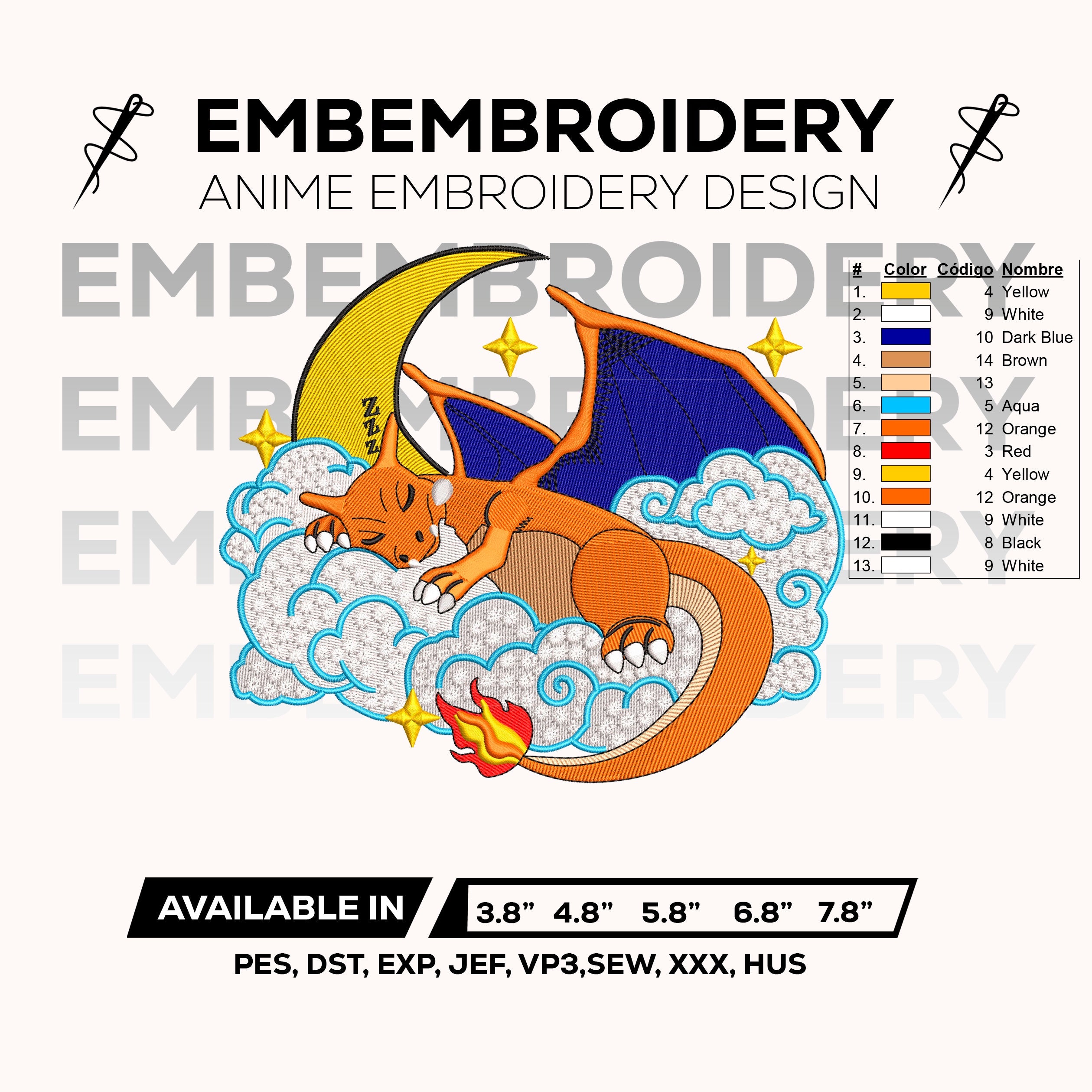 Charizard Cloud Embroidery Design Charizard Pokemon Anime Machine Embroidery Design – Digital Download