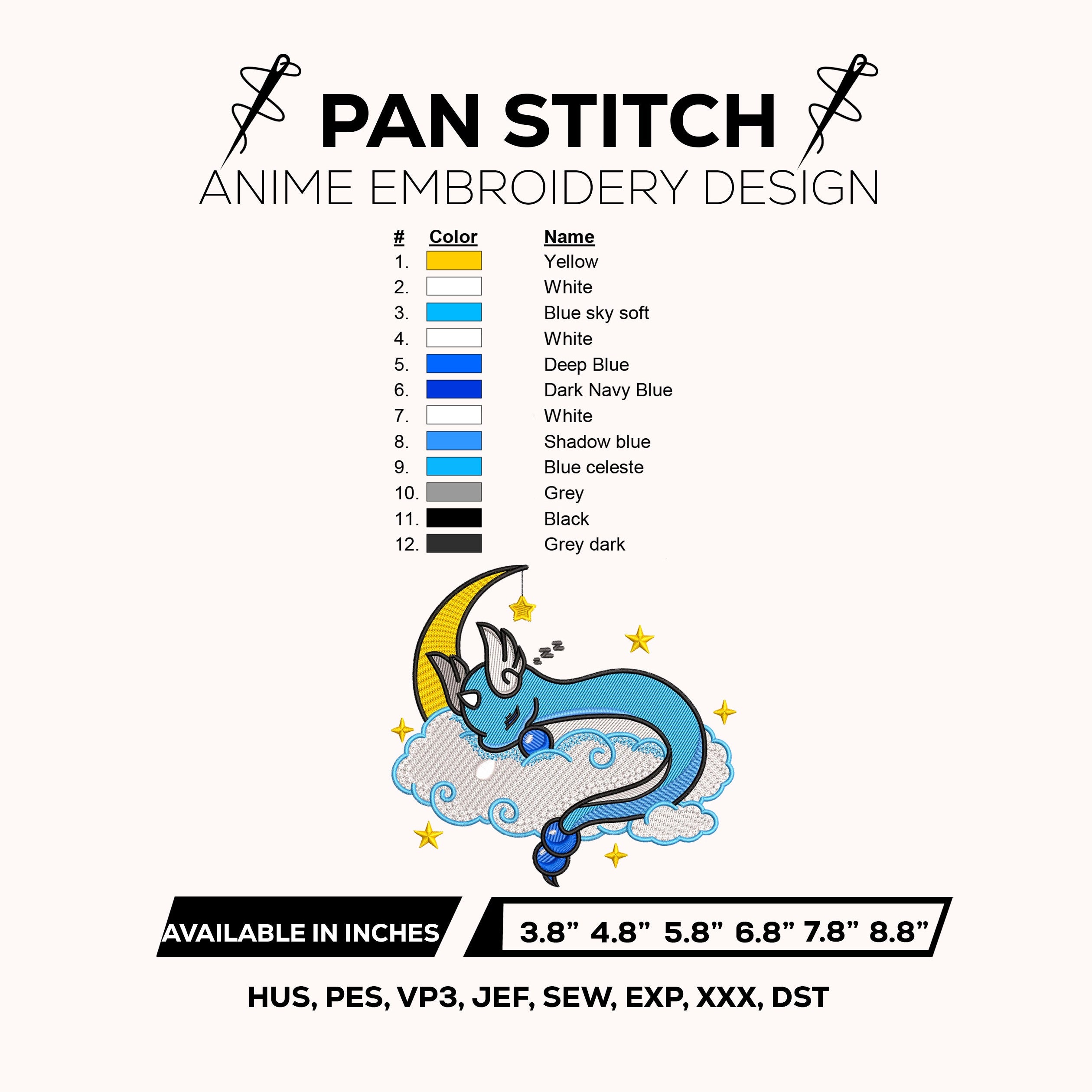 Dragonair Cloud Embroidery Design, Dragonair Pokemon Anime Machine Embroidery Design – Digital Download
