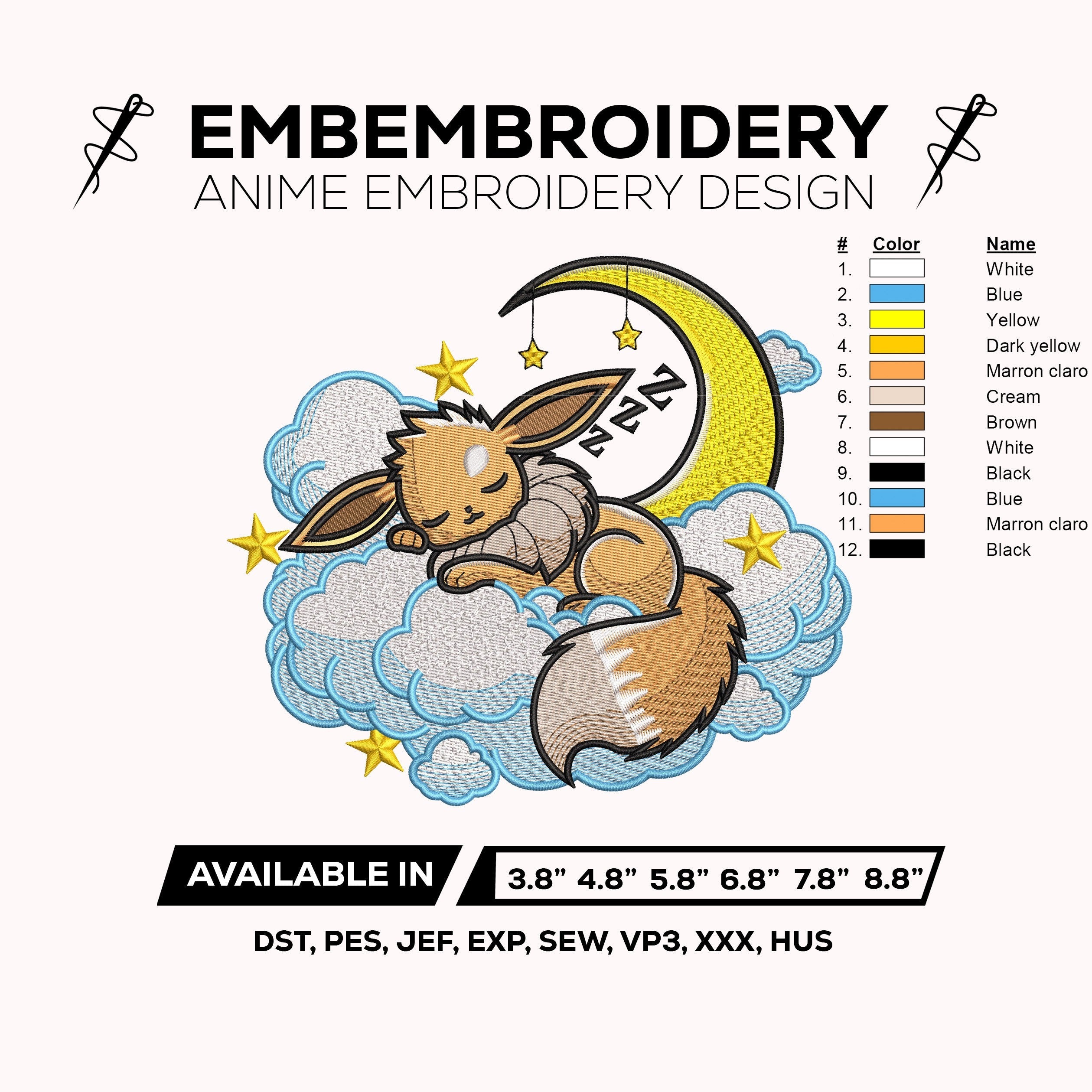 Eevee Embroidery Design – Eevee Pokemon Anime Machine Embroidery Design – Digital Download