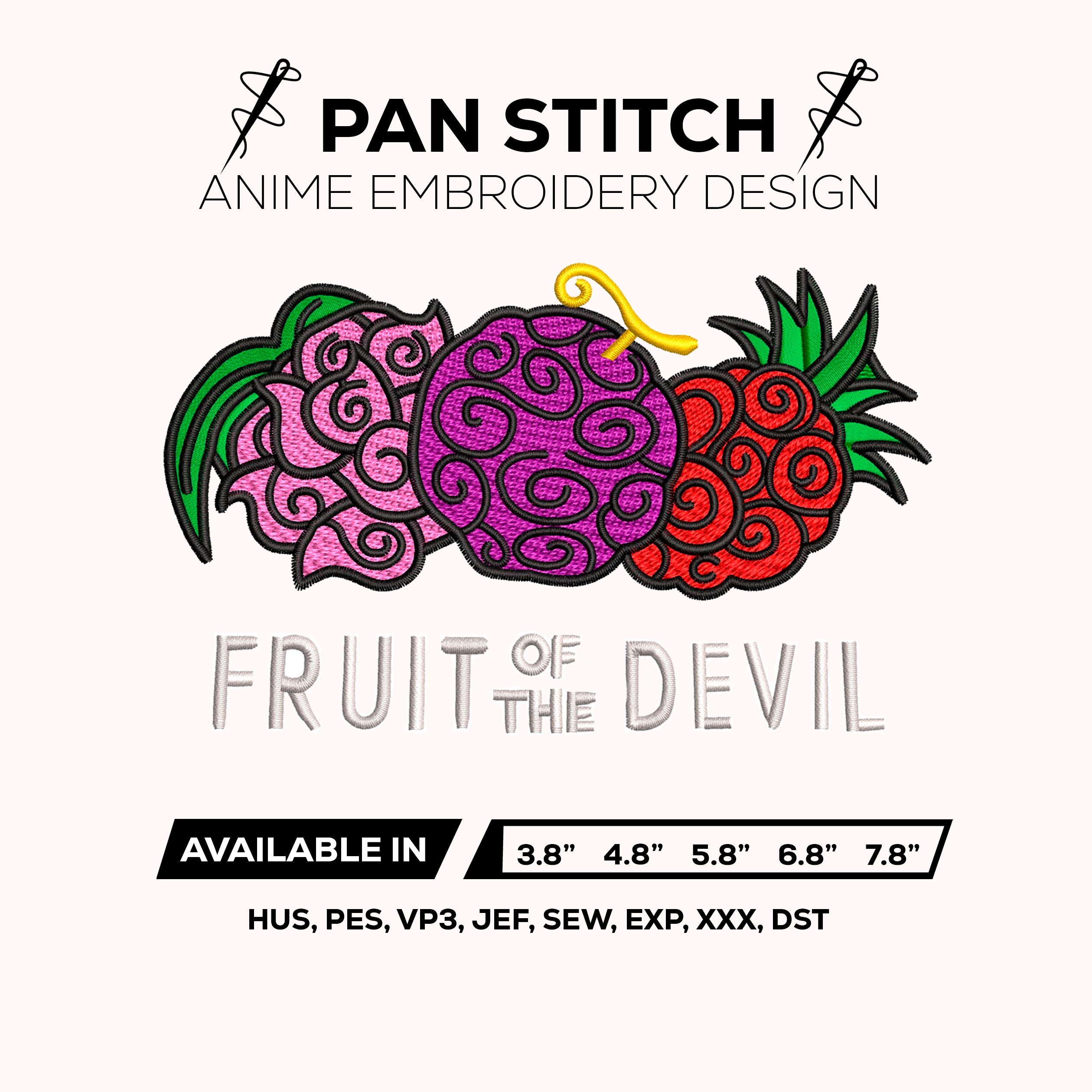 One Piece Devil Fruits Embroidery Design – Mera Mera no Mi, Gomu Gomu no Mi & Hana Hana no Mi Digital File