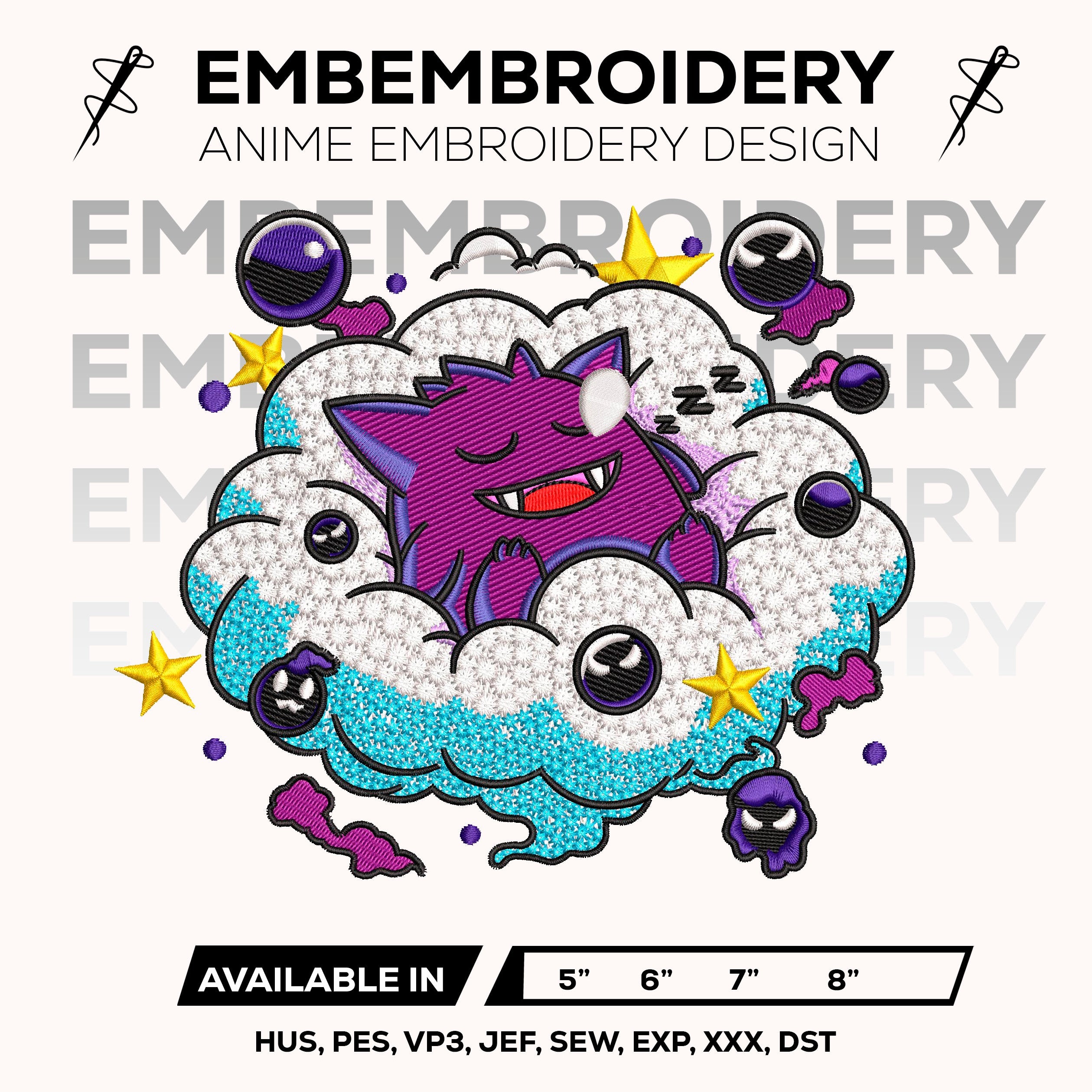 Gengar Cloud Embroidery Design – Gengar Pokemon Anime Machine Embroidery Design – Digital Download
