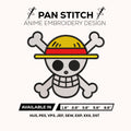 Luffy Pirate Flag Skull Emblem - One Piece Anime Embroidery Design - Digital File for Embroidery Machines - High Detail Stitch Pattern