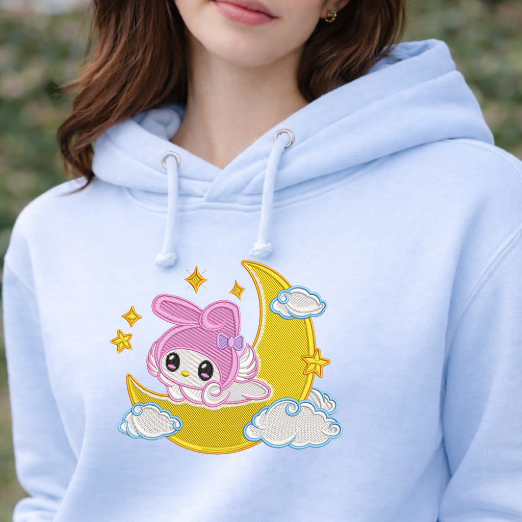 My Melody on Moon Embroidery Design – My Melody Cute Kawaii Machine Embroidery File Instant Download