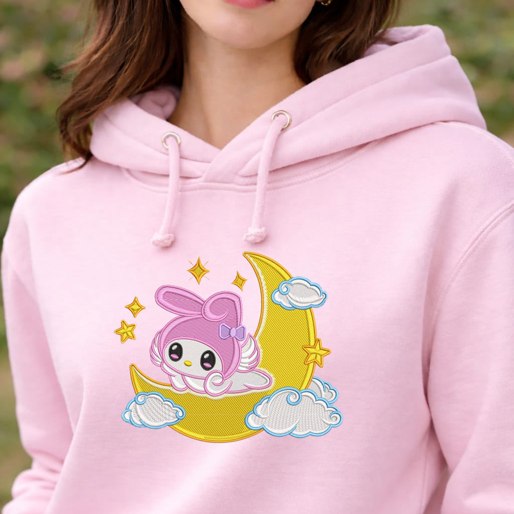 My Melody on Moon Embroidery Design – My Melody Cute Kawaii Machine Embroidery File Instant Download