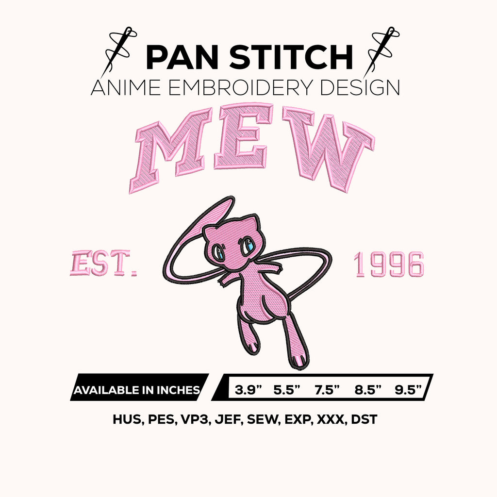 Mew Embroidery Design – Pokemon Machine Embroidery Design – Anime Digital Download