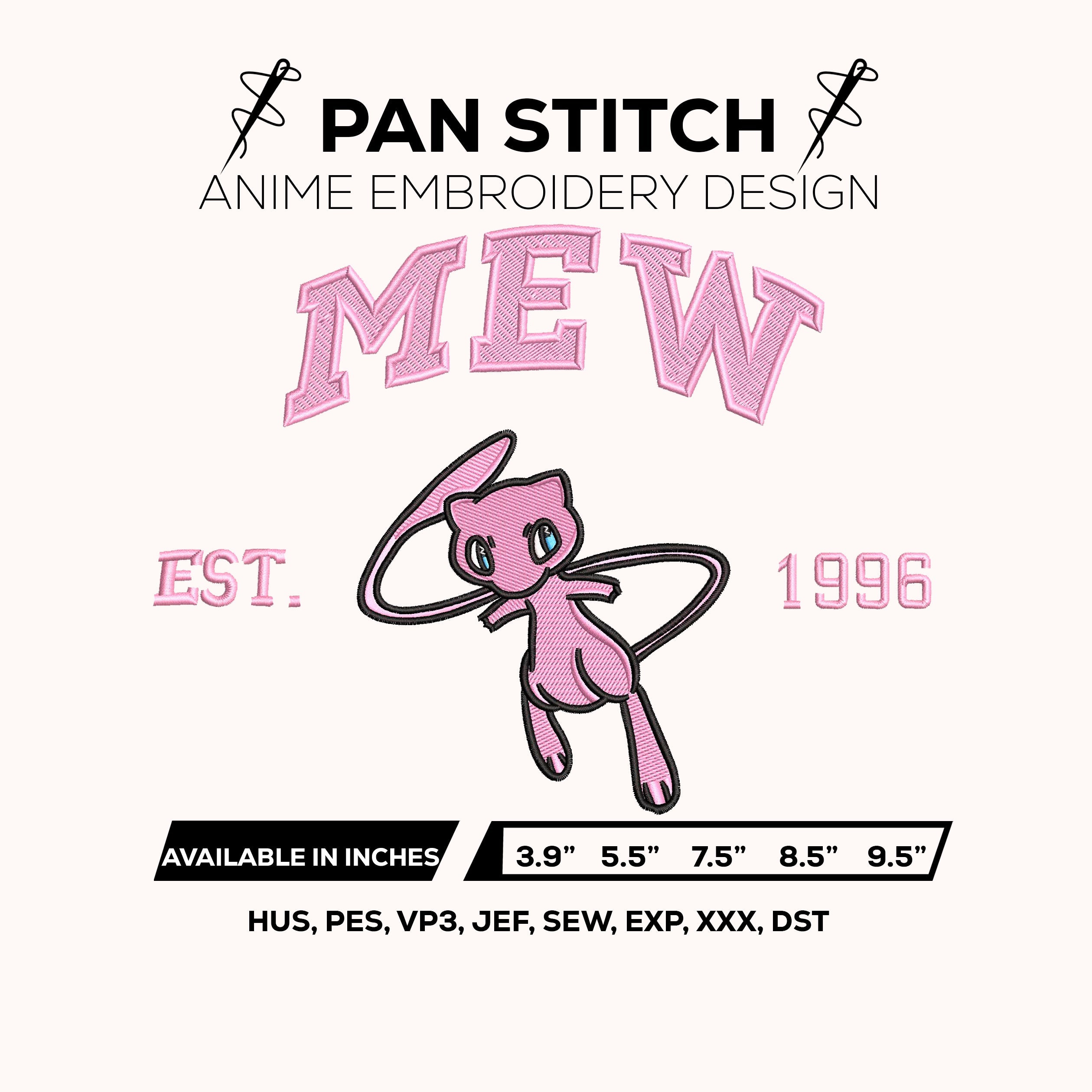 Mew Embroidery Design – Pokemon Machine Embroidery Design – Anime Digital Download