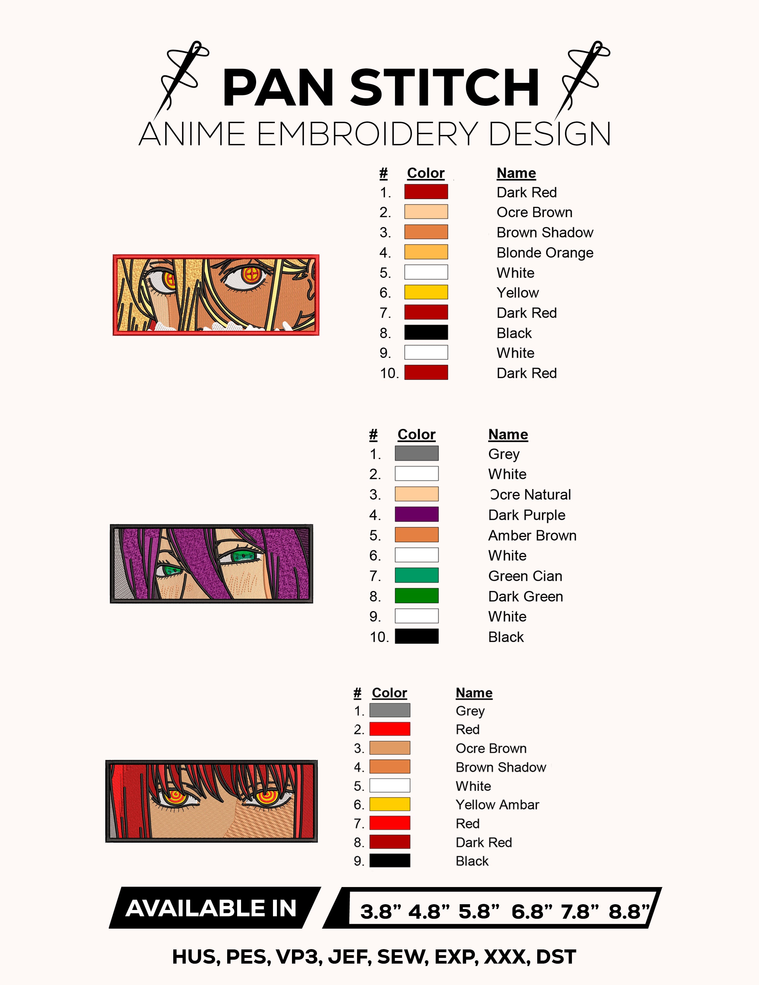 Reze Makima Power Eyes Embroidery Design Bundle – Chainsaw Man Anime Machine Embroidery Files Pack Instant Download