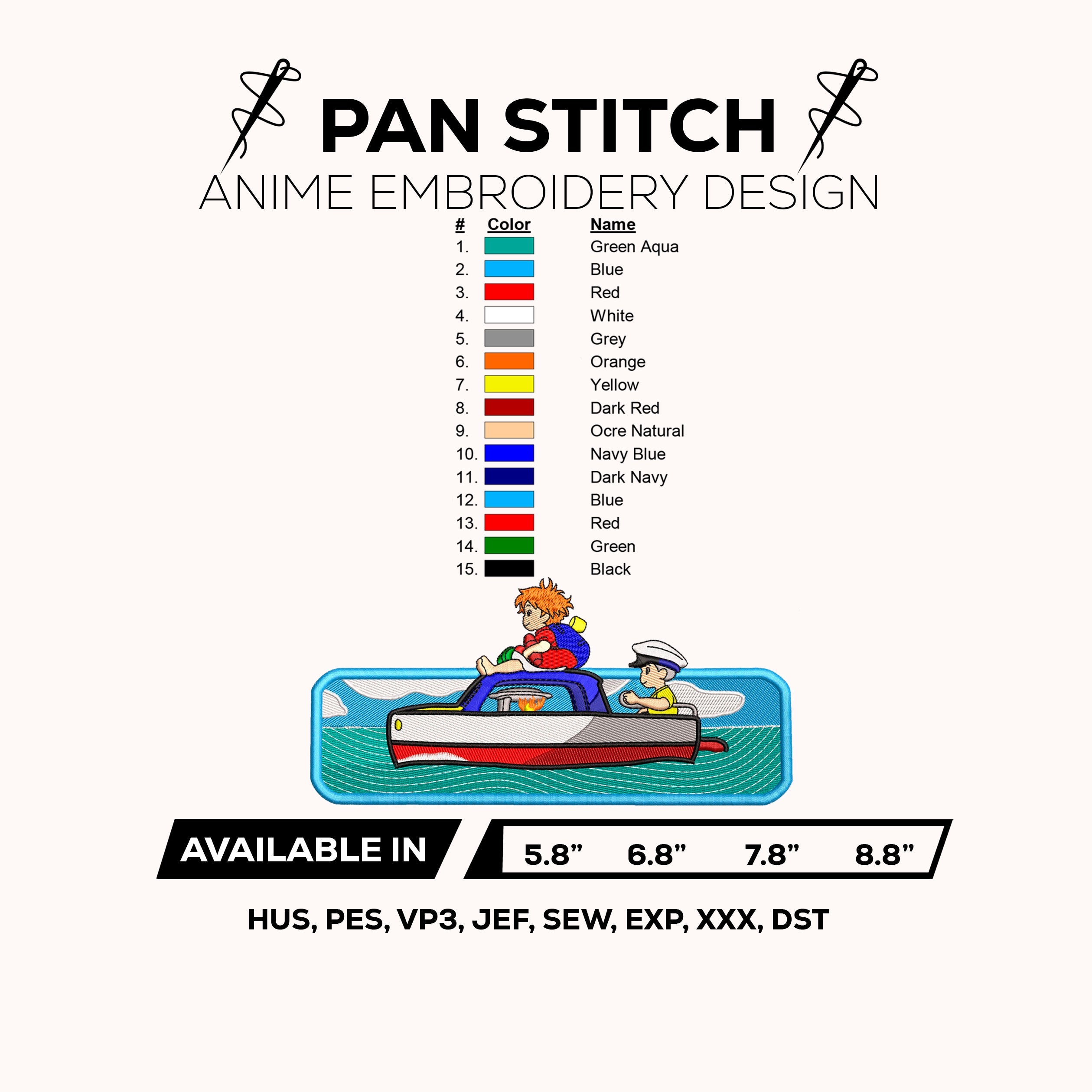 Ponyo and Sosuke Embroidery Design | Anime Machine Embroidery File | Instant Download