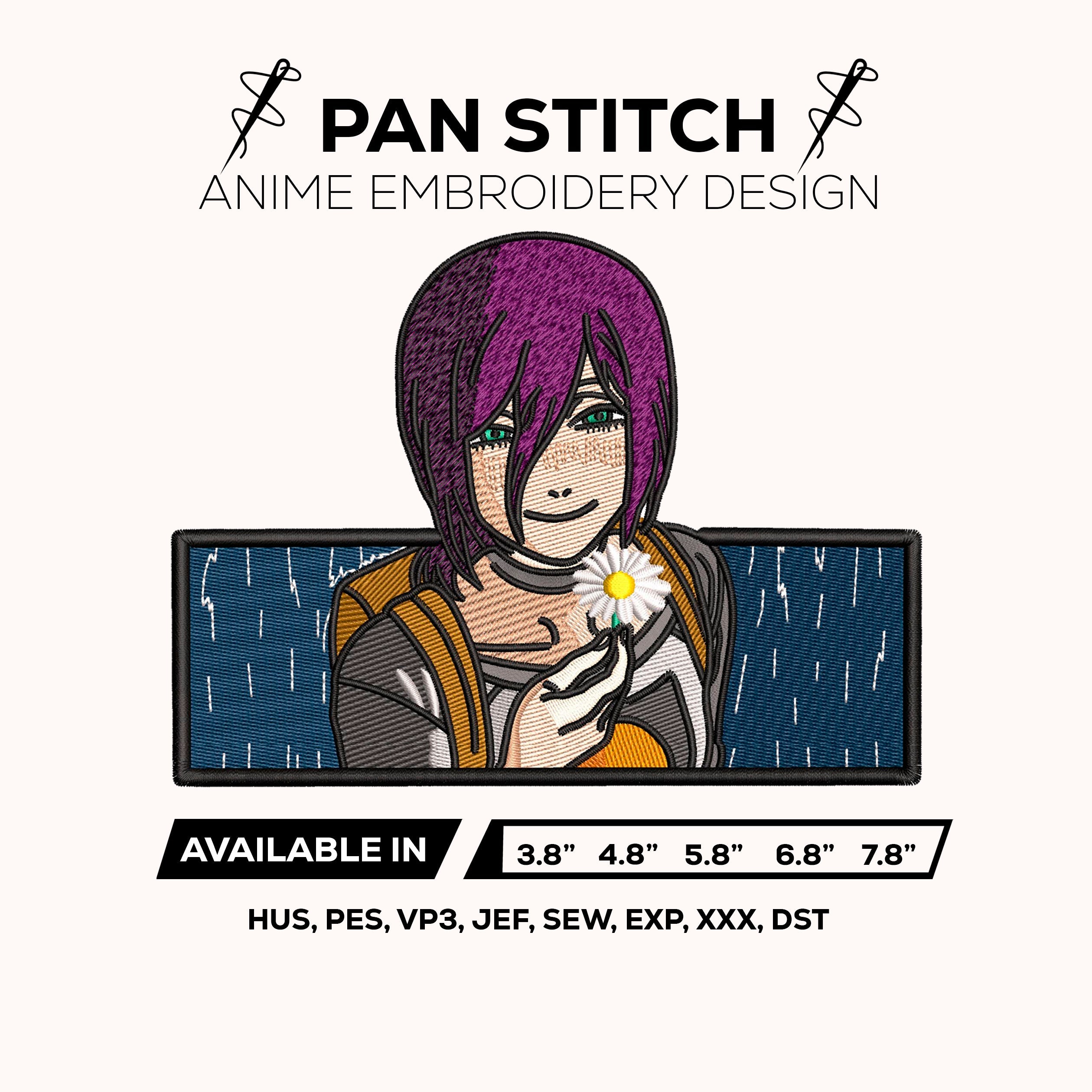 Reze Chainsaw Man Embroidery Design - Bomb Devil Rain Scene Digital File - Reze Flower Scene Embroidery Pattern