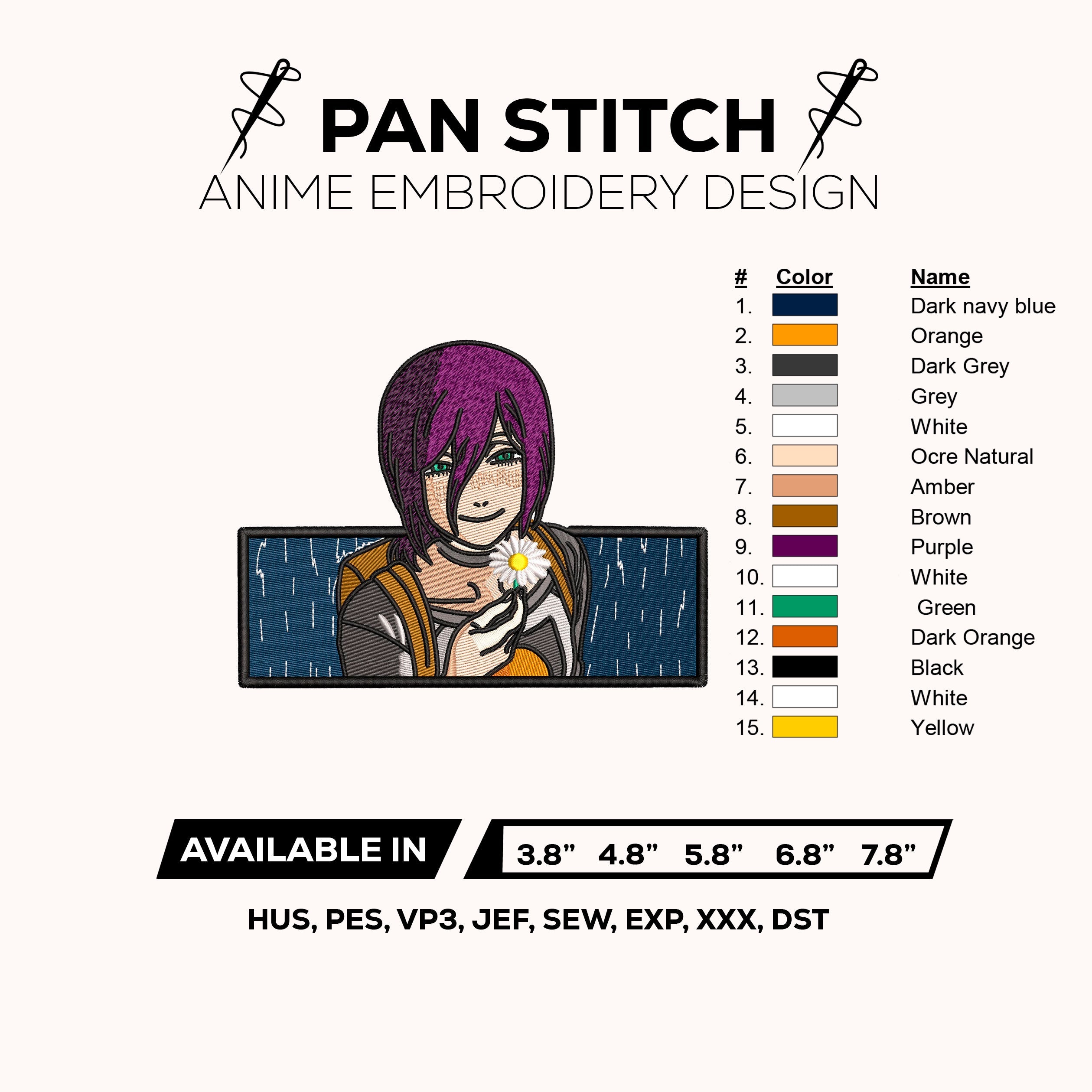 Reze Chainsaw Man Embroidery Design - Bomb Devil Rain Scene Digital File - Reze Flower Scene Embroidery Pattern