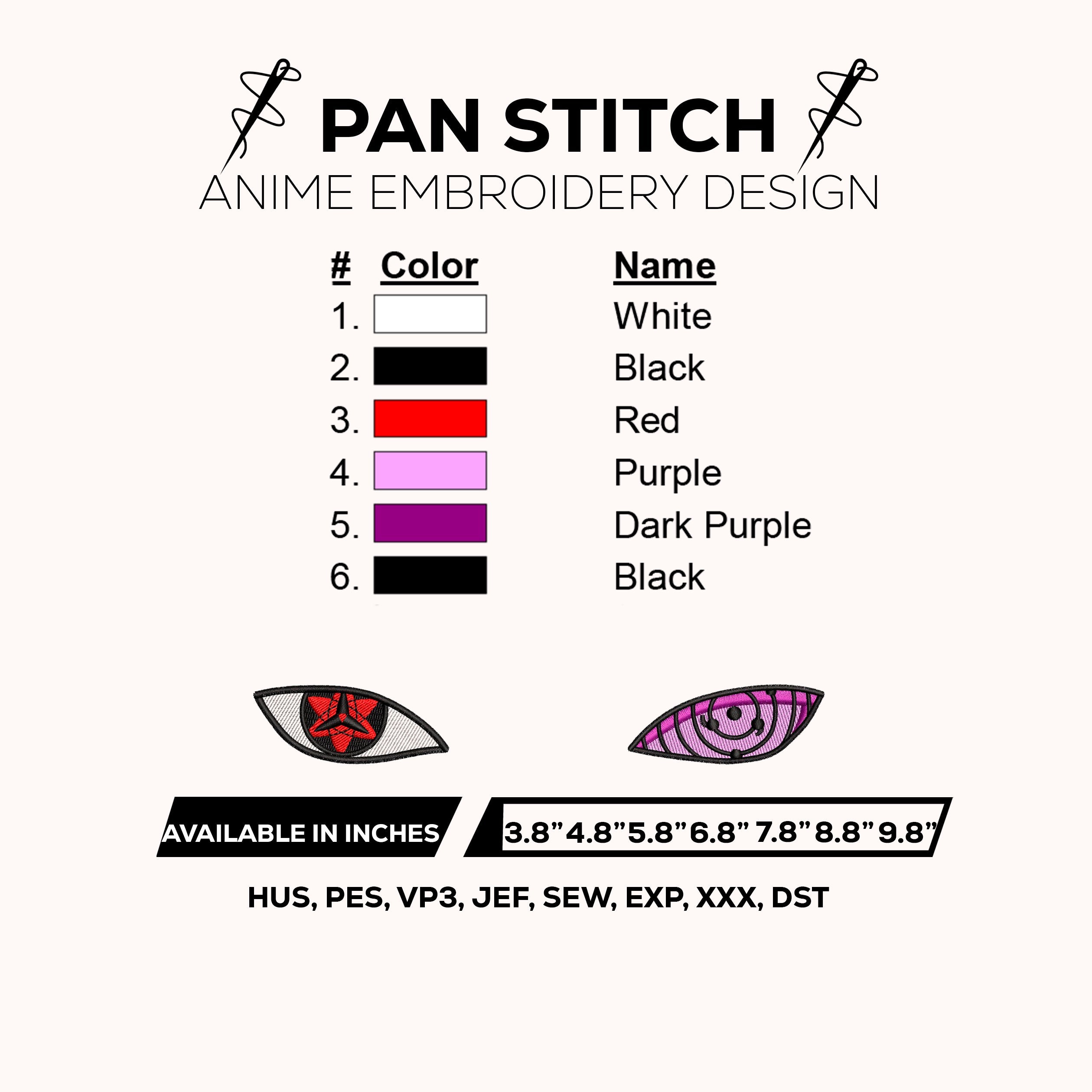 Sasuke Uchiha Rinnegan and Sharingan Eyes Embroidery Design – Naruto Shippuden Anime Machine Embroidery File Instant Download