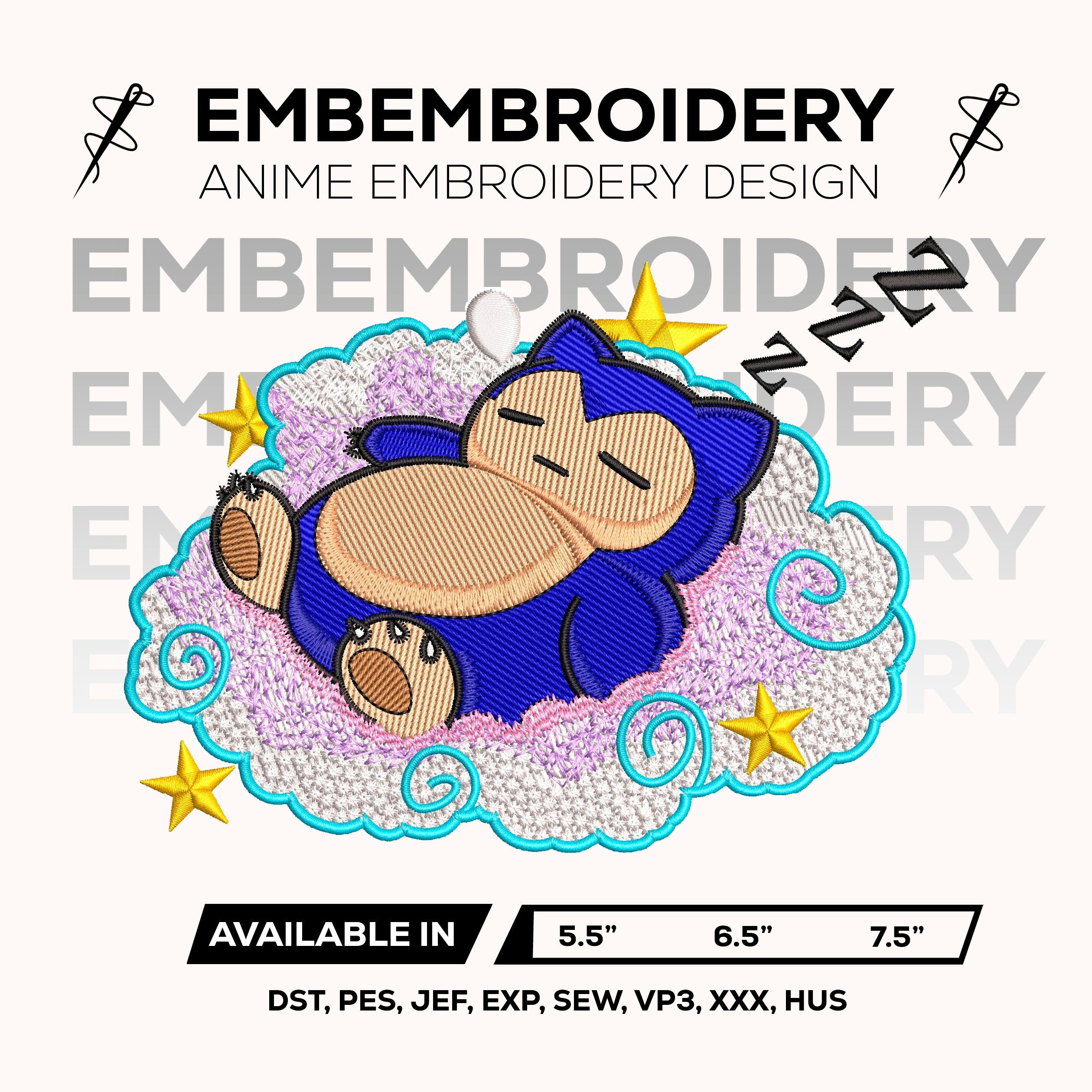 Snorlax Cloud Embroidery Design – Snorlax Pokemon Anime Machine Embroidery Design – Digital Download