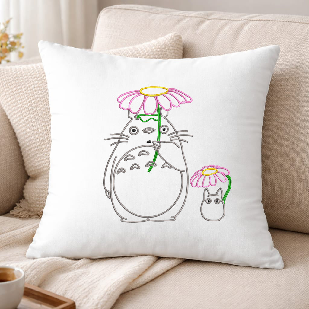 Totoro Outline Embroidery Design - Totoro Cute Anime Forest Character Digital File