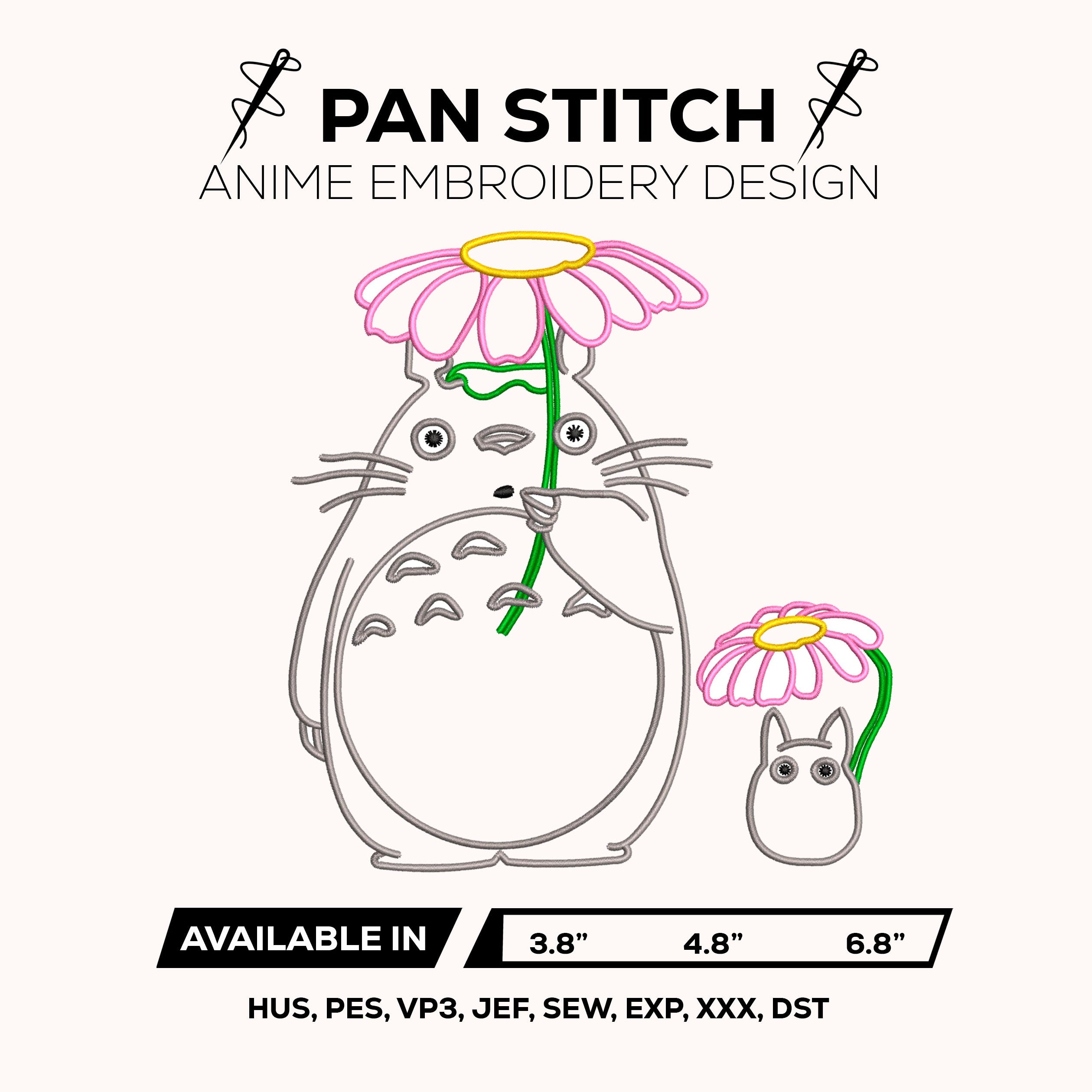 Totoro Outline Embroidery Design - Totoro Cute Anime Forest Character Digital File