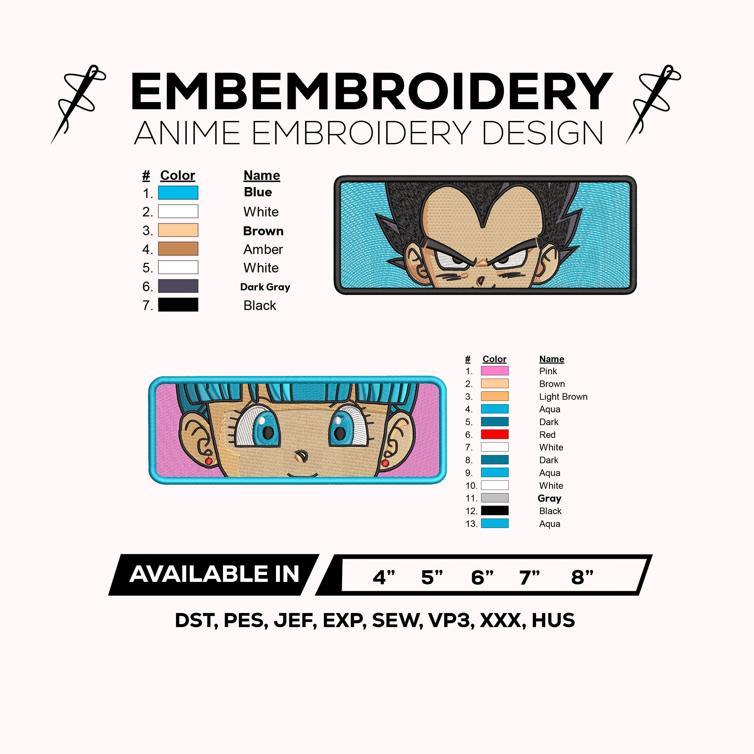 Vegeta & Bulma Face Eyes Embroidery Design Pack – Dragon Ball Z Anime Machine Embroidery Files Instant Download